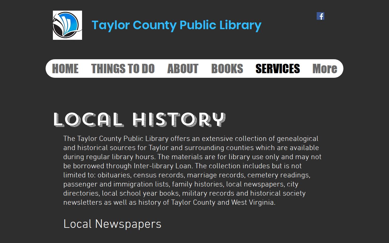 Taylor County historical newspaper and record research interface capture from the public library