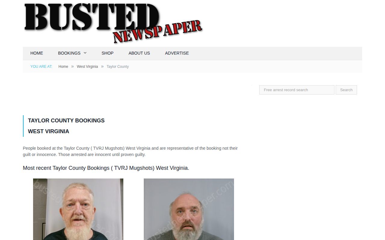 Taylor County unofficial booking-record interface capture from BustedNewspaper